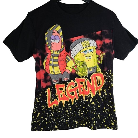 Nickelodeon Spongebob Patrick Stra Legend Black Paint Splatter Thug Shirt - Picture 1 of 5
